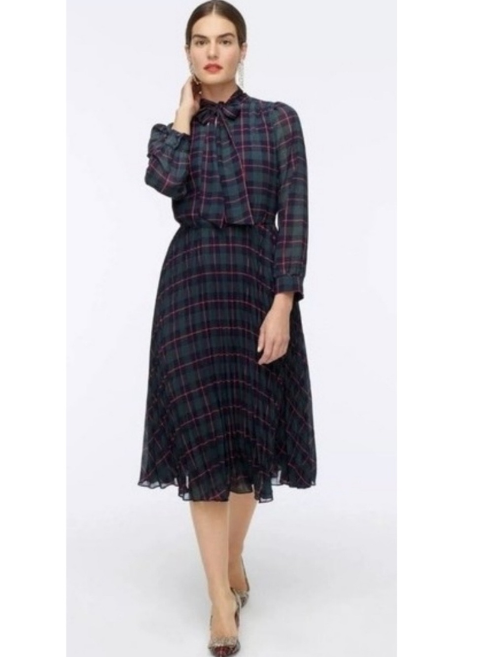 J. Crew Pleated A-line Dress in Black Watch Tartan 12 - Picture 2 of 10